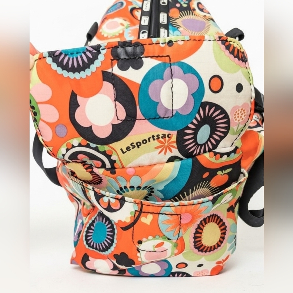 LeSportsac Mini Duffel Bag - Vibrant Retro 70s Pop Floral Mod Floral Print - Picture 4 of 5